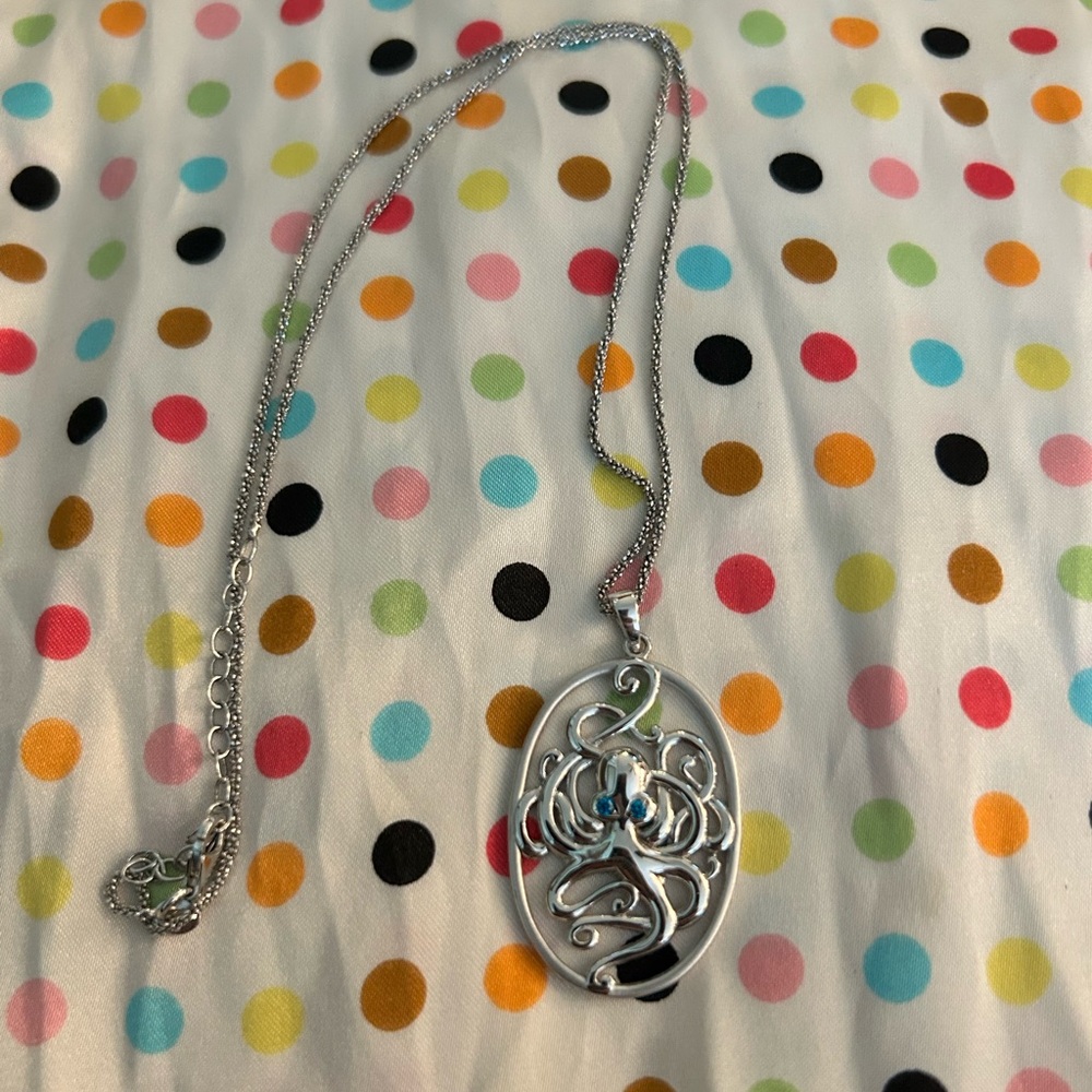 Silver and Blue Octopus Pendant Necklace - Picture 2 of 9